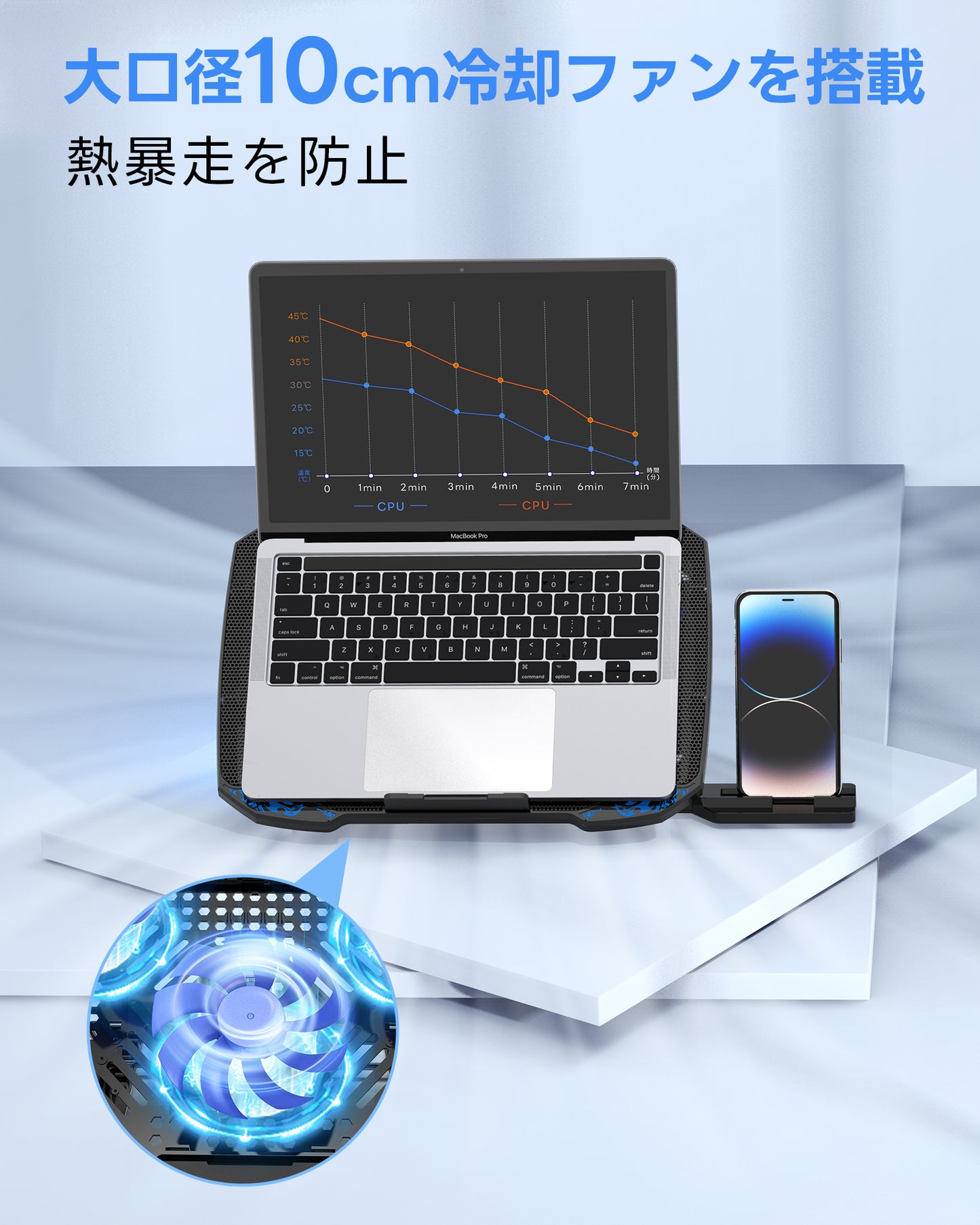 ノートパソコン 冷却パッド 冷却台 9-14インチまで対応 3ファン KN-1736