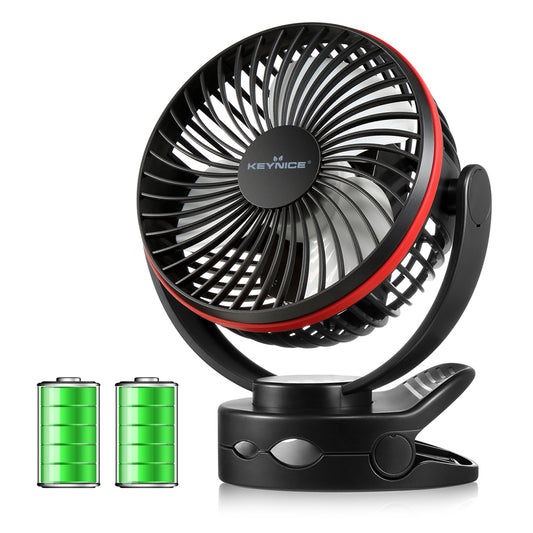 Clip and Tabletop Fan, USB Rechargeable, Quiet, 4 Levels of Air Volume, LED Light, 360 Degree Rotation, 13.6cm KN-871