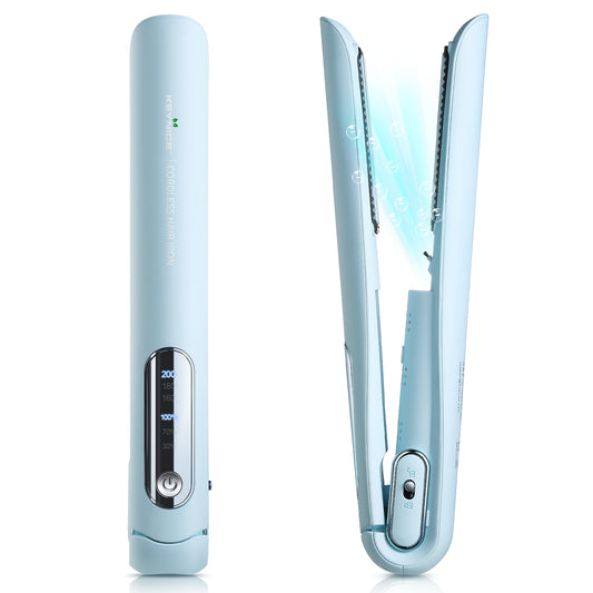 【雑誌Poco'ce掲載】コードレス ヘアアイロン マイナスイオン 2way ストレート カール ミニ コンパクト 持ち運び USB充電式 前髪 男女兼用 KN-2635 ブルー