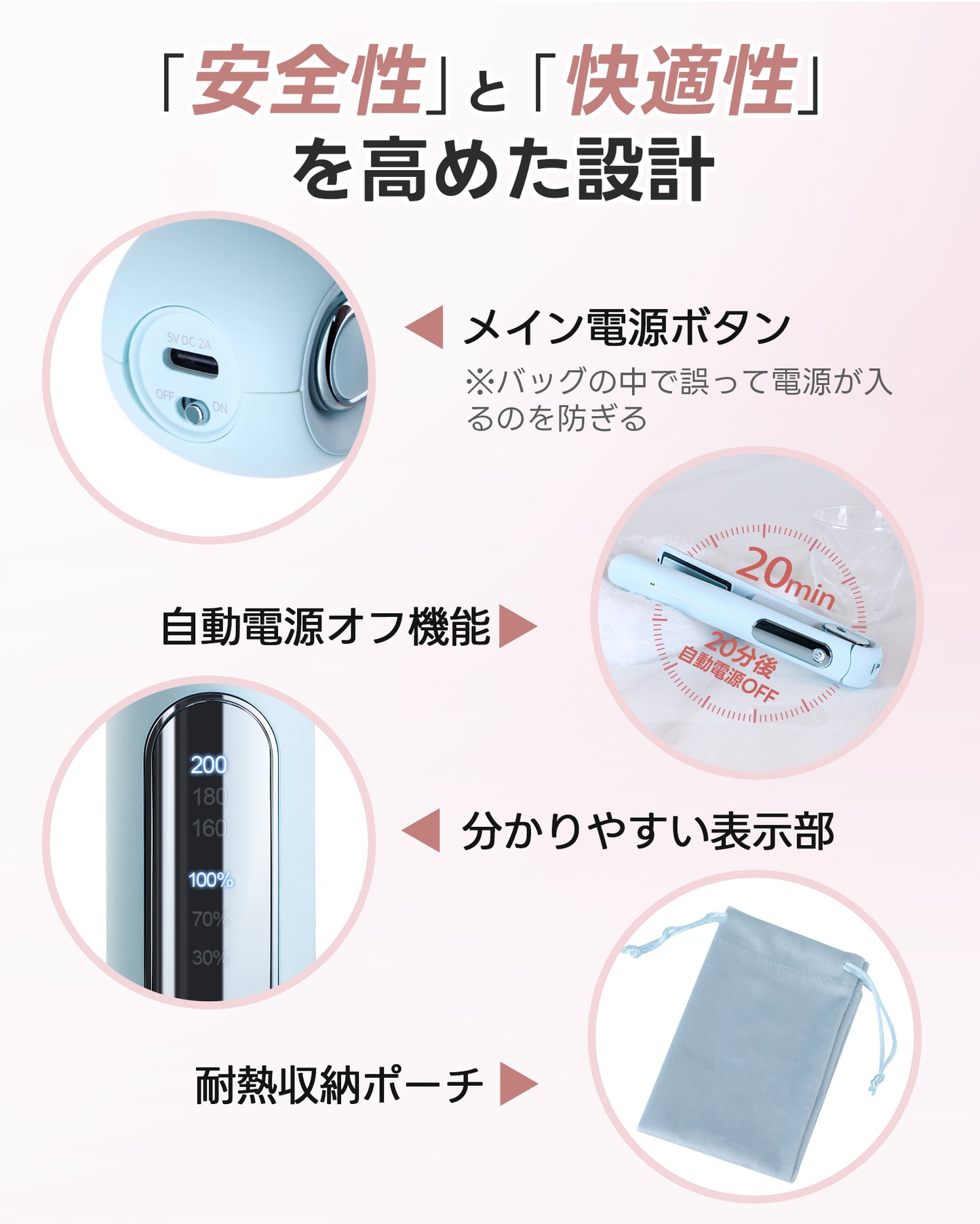 【雑誌Poco'ce掲載】コードレス ヘアアイロン マイナスイオン 2way ストレート カール ミニ コンパクト 持ち運び USB充電式 前髪 男女兼用 KN-2635 ブルー