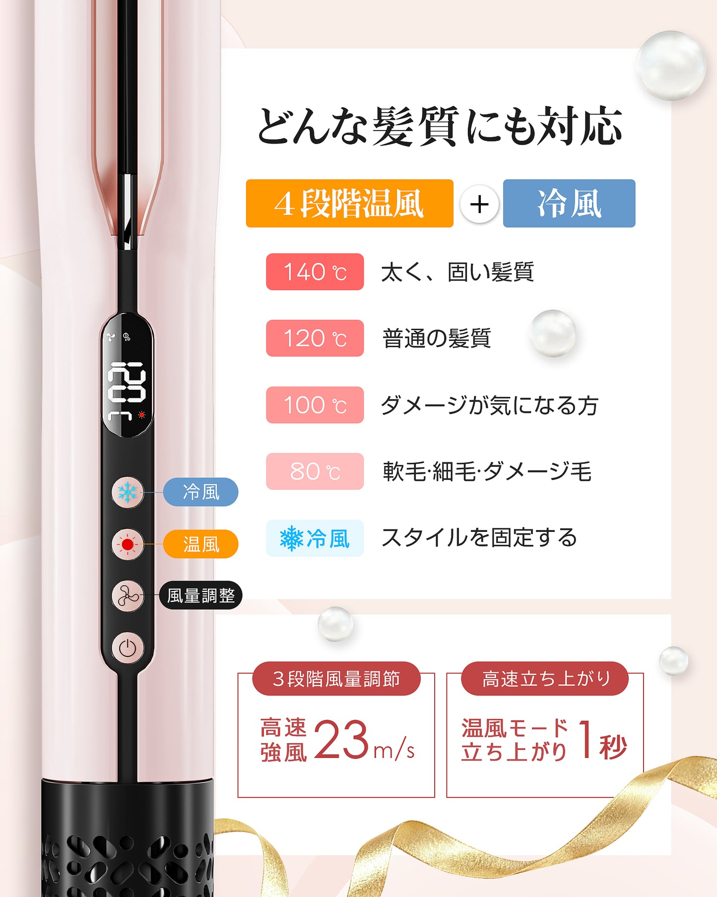 Keynice ドライヤーストレートナー 2in1 マイナスイオン搭載 5段階温度調節 3段階風量 高速乾燥 低電磁波 ピンク KN-268