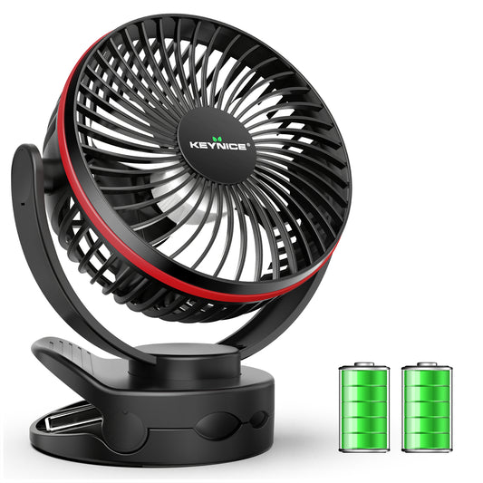 Clip and Tabletop Fan, USB Rechargeable, Quiet, 4 Levels of Air Volume, LED Light, 360 Degree Rotation, 13.6cm KN-871