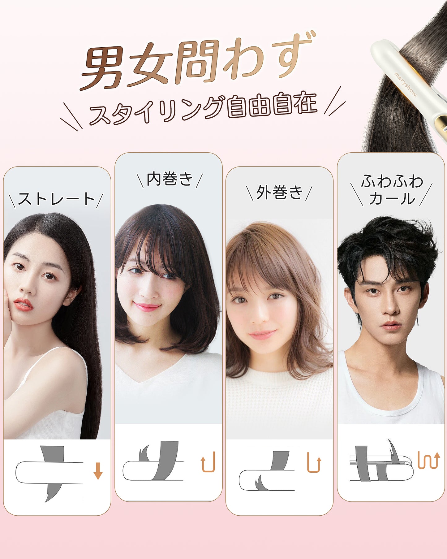 コードレス ヘアアイロン 機内持ち込み 脱着式バッテリー ミニ USB充電式 3段階温度 前髪 旅行 海外対応 男女兼用 MS2612